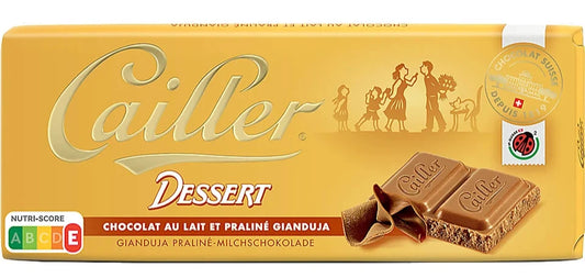 Cailler Dessert Milk Chocolate Bar and Gianduja Praline 100g